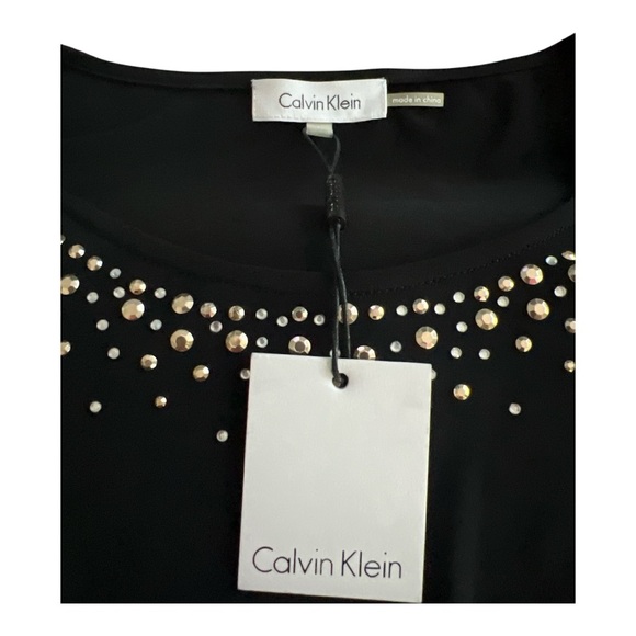 Calvin Klein Black Mock Neck Long Sleeve Embellished Top - Picture 5 of 6